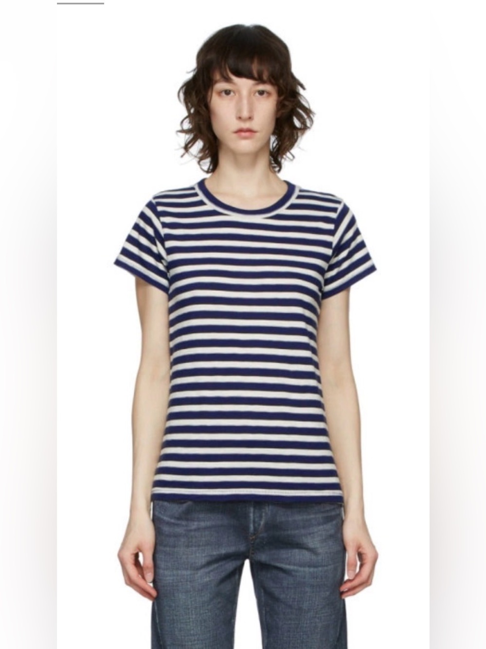 rag & bone Navy and White Striped Crew Neck Tee